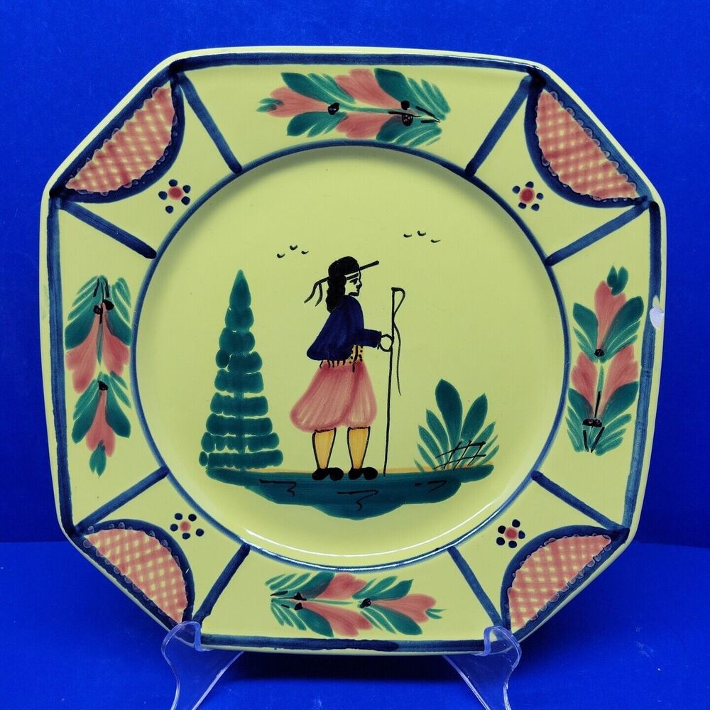 Quimper Soleil Yellow Octagonal Luncheon Plate 9.5" small chip